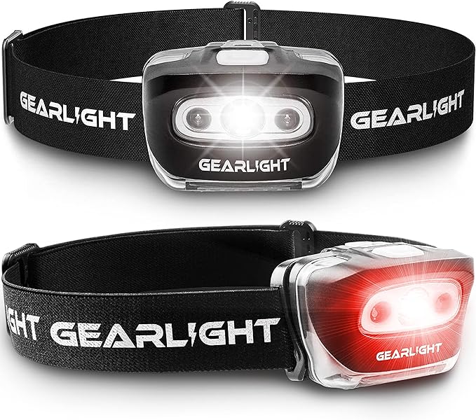 GearLight 2Pack LED Headlamp - Outdoor Camping Headlamps with Adjustable Headband - Lightweight Headlight with 7 Modes and Pivotable Head